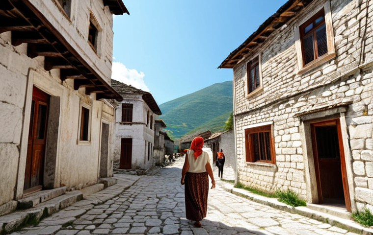 **Prompt 1: Historical & Cultural Immersion in Albania**
"A female traveler with a curious expression, walking through the ancient stone streets of Gjirokastra or Berat, Albania. A friendly, knowledgeable local guide points to the unique architecture of an Ottoman-era house, sharing a captivating story. The scene is bathed in warm sunlight, highlighting the historical texture of the buildings and the deep connection between the traveler and the local culture. Emphasize authenticity and a sense of discovery."