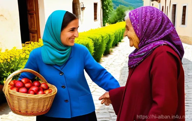알바니아어 인사말 - **Prompt 1: A Warm Albanian Greeting**
    A picturesque scene in a sun-drenched Albanian village sq...
