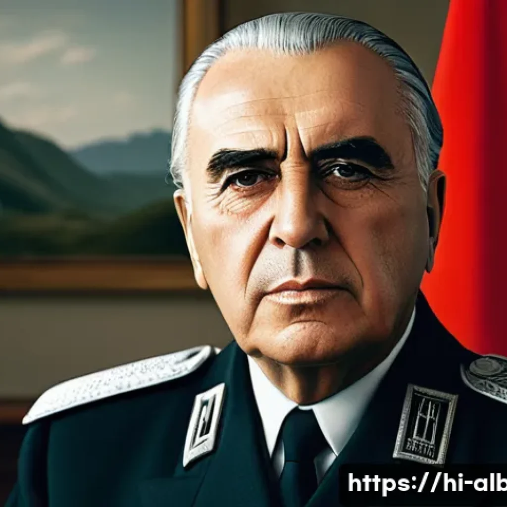 알바니아 공산주의 시대 - **Enver Hoxha: Architect of Isolation**
    A realistic and imposing portrait of Enver Hoxha, the lo...